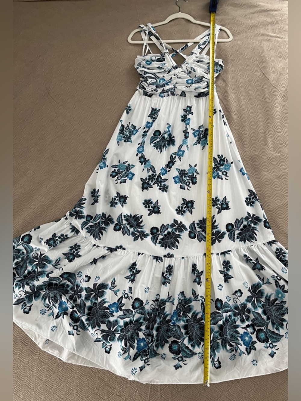 White House Black Market 🆕 White & Blue Floral Maxi Dress size 4 - Picture 7 of 13